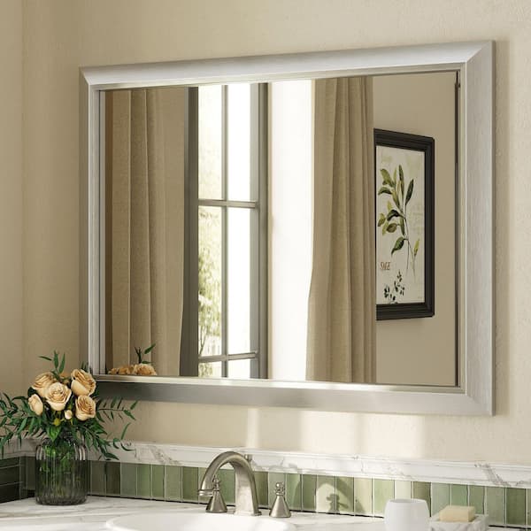 40 in. W x 30 in. H Rectangular Aluminum Alloy Framed and Tempered Glass Wall Bathroom Vanity Mirror in Brushed Silver