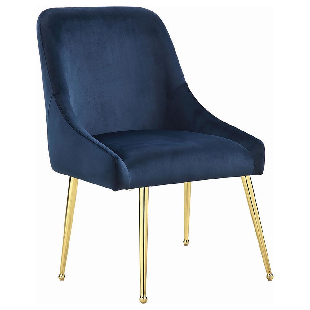 Dark Ink Blue Velvet Upholstered Side Chair with Brass Legs