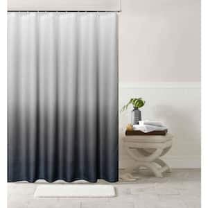 Printed Ombre 70 in. x 72 in. Black Waffle Shower Curtain