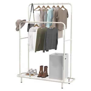 White Metal Garment Clothes Rack Double Rods 42.8 in. W x 64 in. H