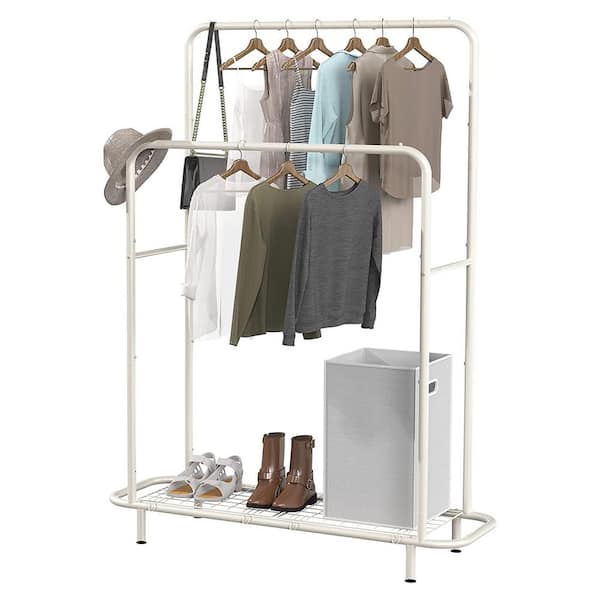 Unbranded White Metal Garment Clothes Rack Double Rods 42.8 in. W x 64 in. H