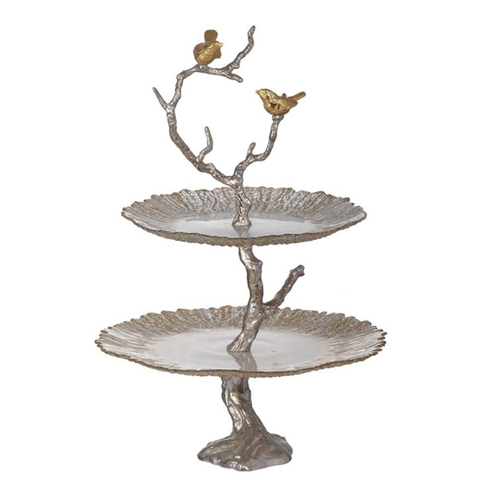 Celina Gold and Clear Glass 2-Tier Serving Tray