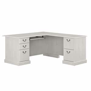 Saratoga 66.02 in. L-Shaped Linen White Oak Desk with Drawers