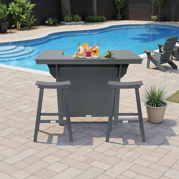 LuXeo Bailey-Cabo Gray 3-Piece Plastic Rectangle Outdoor Serving Bar Set