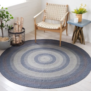 Braided Gray/Blue 4 ft. x 6 ft. Border Striped Oval Area Rug