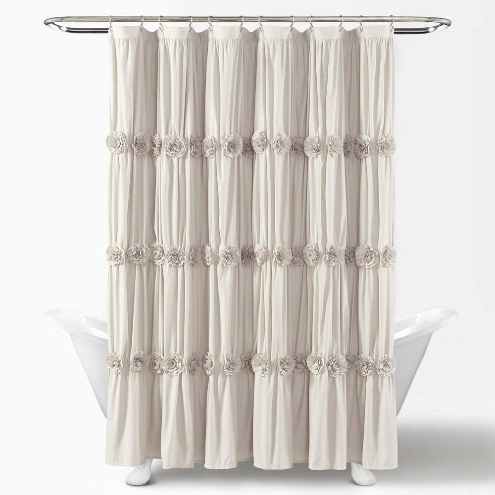 Neutral Polyester Floral Ruffled Shower Curtain, 72" x 72"
