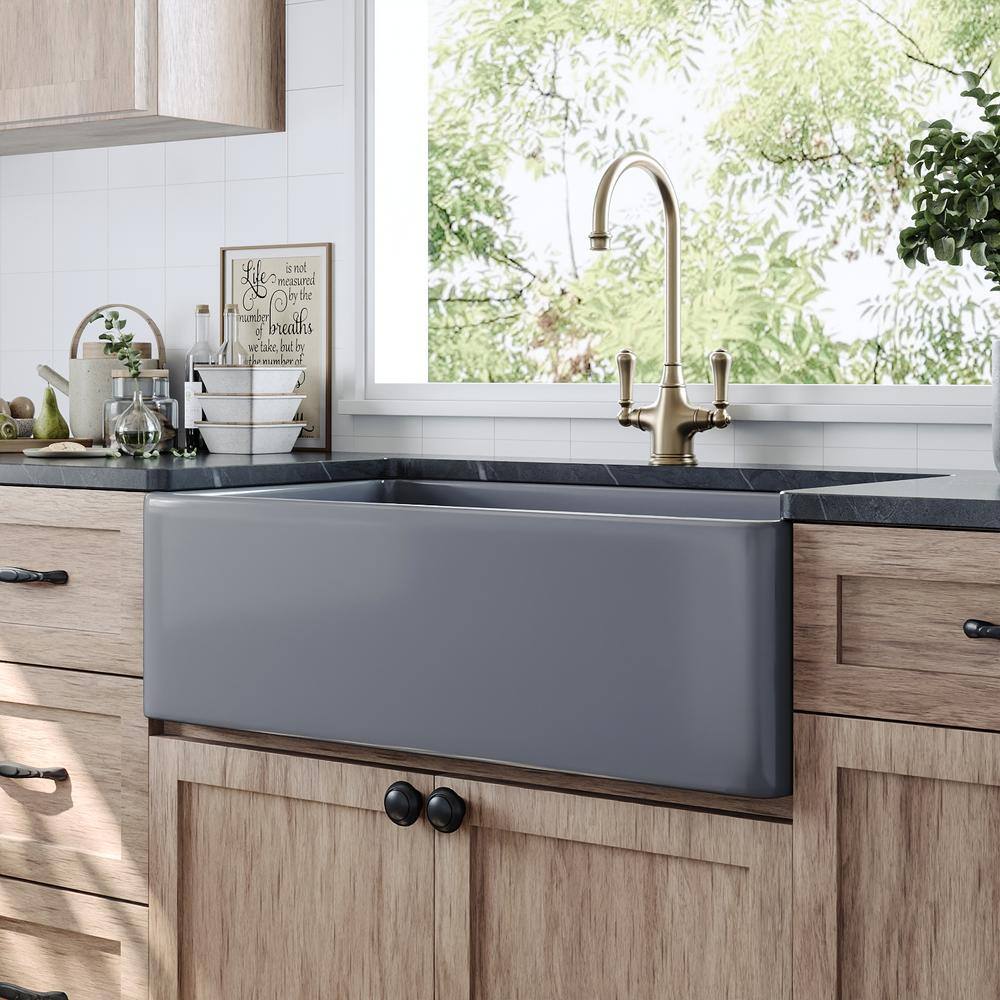 Gray 33" Fireclay Single Bowl Farmhouse Kitchen Sink