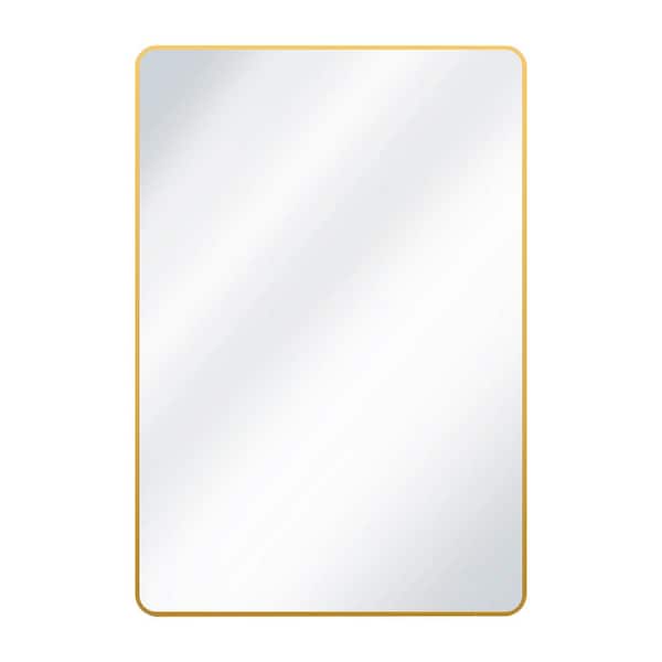 XRAMFY 26 in. W x 38 in. H Rectangular Aluminum Alloy Framed Rounded Gold Wall Mirror