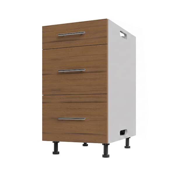 Miami Weatherboard 18 in. X 27 in. X 34.5 in Outdoor Base Cabinet 3 Drawer in Teak Matte