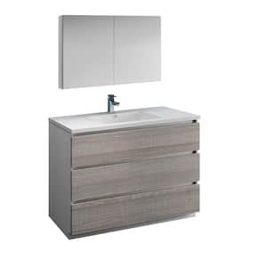 Lazzaro 48 in. Modern Bathroom Vanity in Glossy Ash Gray with Vanity Top in White with White Basin and Medicine Cabinet