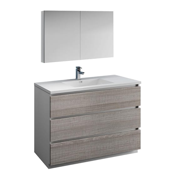Fresca Lazzaro 48 in. Modern Bathroom Vanity in Glossy Ash Gray with Vanity Top in White with White Basin and Medicine Cabinet