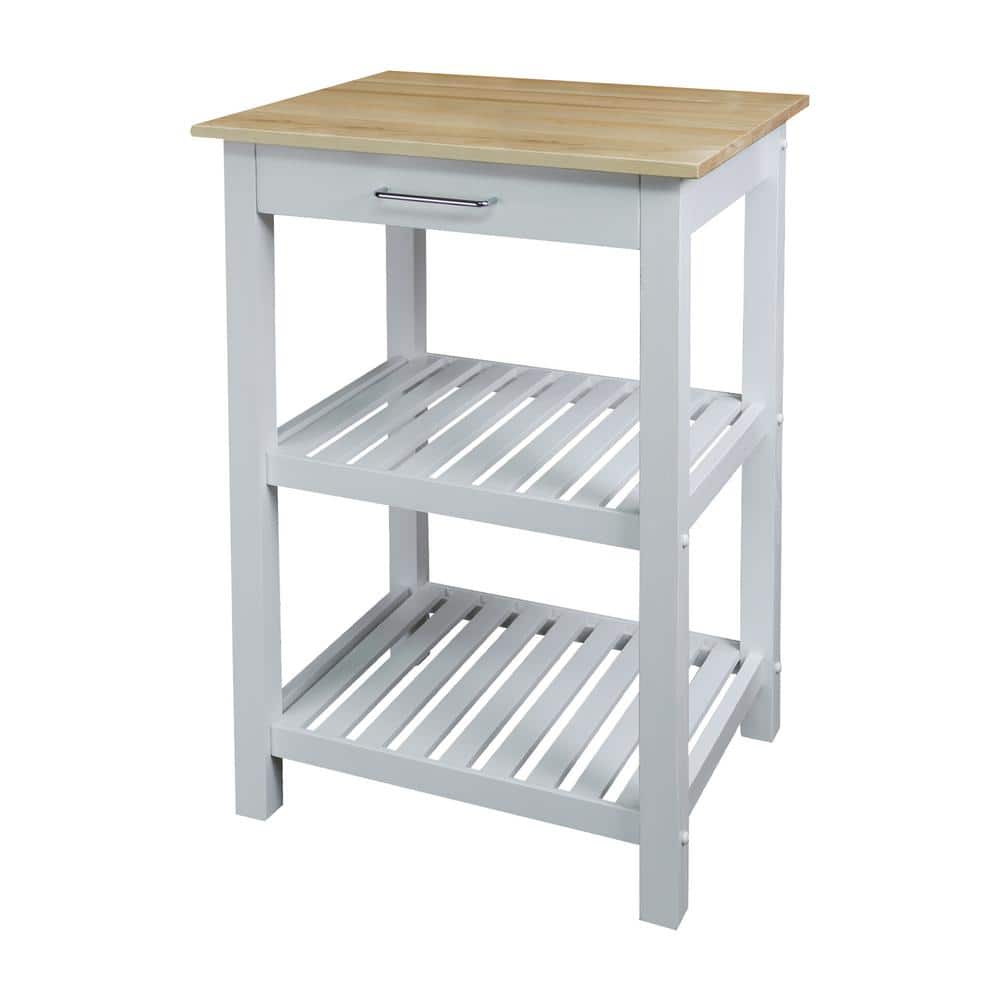 White Kitchen Island with American Hardwood Top and Shelves