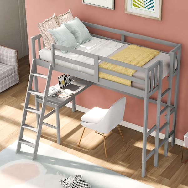 Eer Gray Twin Loft Bed With Desk And, Better Homes Gardens Kane Triple Bunk Bed Gray
