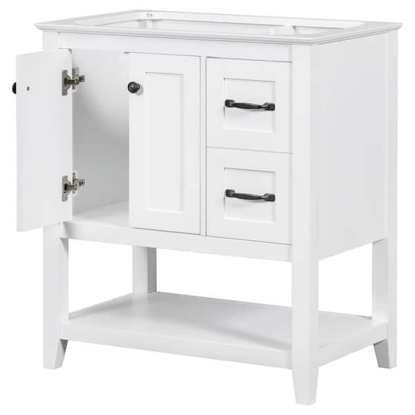 Unbranded 29.4 in. W x 17.9 in. D x 33 in. H Bath Vanity Cabinet without Top in White with Drawer, Doors and Open Shelf