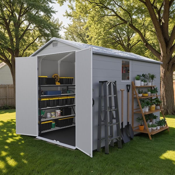 6 ft. W x 10 ft. D Outdoor Plastic Resin Shed with Floor and Windows, White (60 sq. ft. )