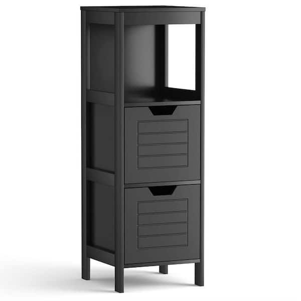 Dracelo 12 in. W x 12 in. D x 35 in. H Black Bathroom Linen Cabinet Floor Storage Rack with Two Drawers and Shelves