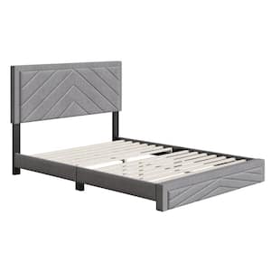 Barcelona Diagonal Linen Platform Bed, Queen, Gray