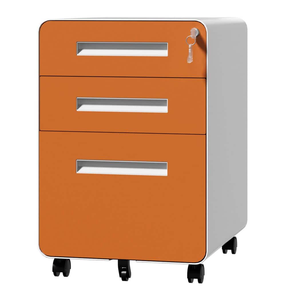 3-Drawer White Orange Metal 16 in. W Pedestal File Cabinet with Lock, Rolling Storage for Home Office Under Desk price history on PriceWatchPro