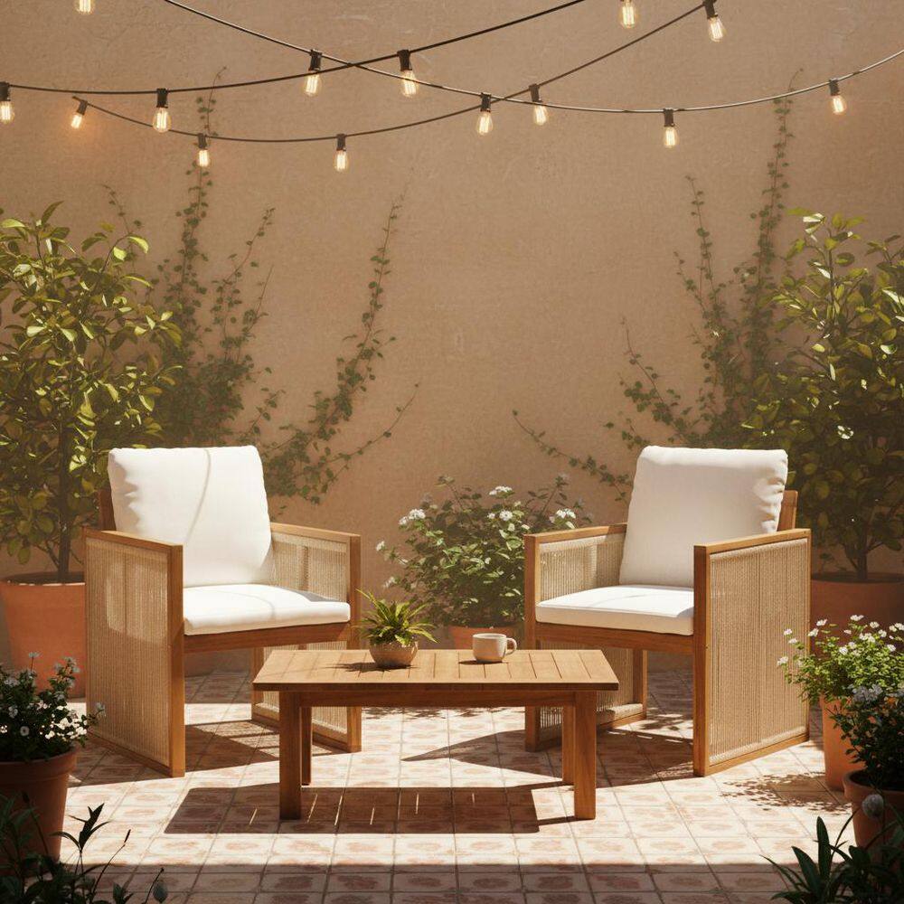 Cemach Beige Solid Wood Handwoven Rope Outdoor Dining Chair with Cream Cushions (2-Pack) price history on PriceWatchPro