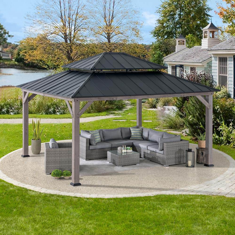 Archwood 13 ft. x 15 ft. Cedar Framed Gazebo with Black Steel Roof