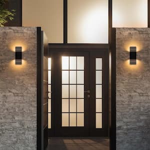 Seager 2-Light Integrated LED Black Modern Rectangle Outdoor Hardwired Cylinder Wall Scone