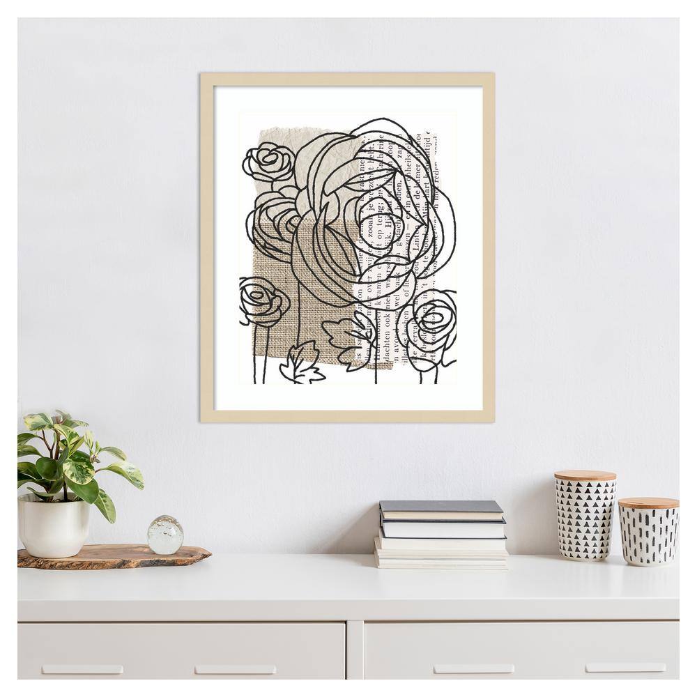 Svelte Natural Framed Abstract Floral Line Art Print, 21" x 25"