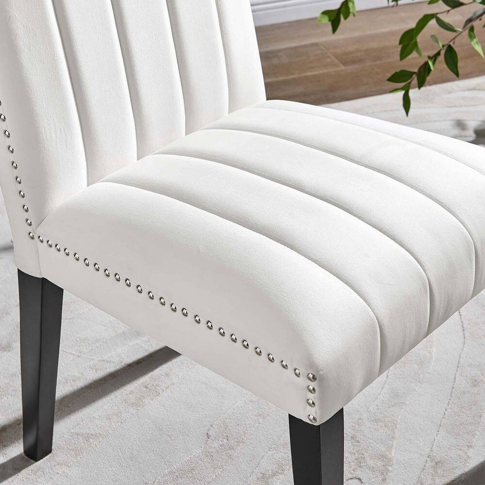 White Velvet Upholstered Parsons Side Chair Set with Wood Legs