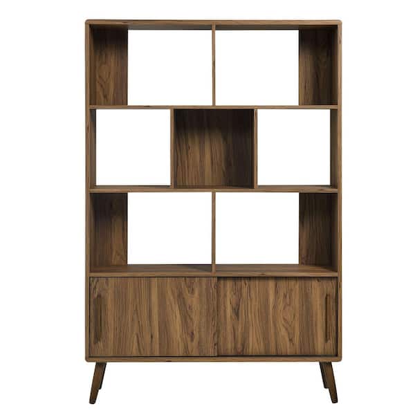 MODWAY Transmit 67 in. Tall Walnut Wood 8-Shelf Bookcase with