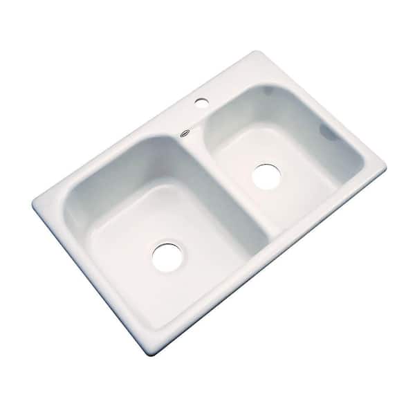 Thermocast Cambridge Drop-In Acrylic 33 in. 1-Hole Double Bowl Kitchen Sink in Almond