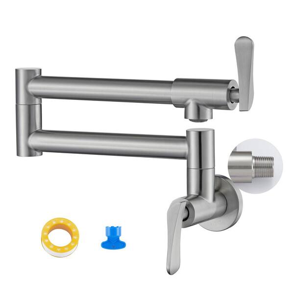 FORCLOVER Wall Mounted Pot Filler with Double Lever Handles in Brushed Nickel