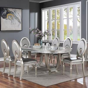 Foxtrail 7-Piece Silver with Care Kit Wood Top Dining Table Set