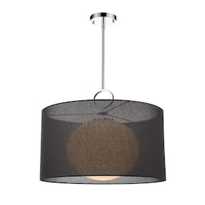 Arosia 100-Watt 1-Light Chrome Indoor Shaded Pendant Light with Black Glass Shade with No Bulb Included