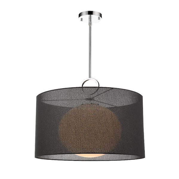 Unbranded Arosia 100-Watt 1-Light Chrome Indoor Shaded Pendant Light with Black Glass Shade with No Bulb Included