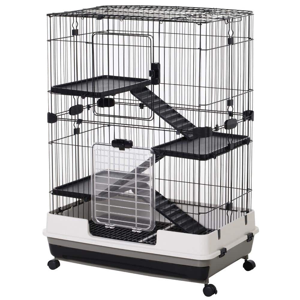 PawHut 4-Level Small Animal Cage with Universal Lockable Wheels Slide-out  Tray for Bunny Chinchillas Ferret, Hedgehog-32 in. L D51-095 - The Home  Depot