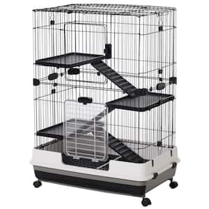 4-Level Small Animal Cage with Universal Lockable Wheels Slide-out Tray for Bunny Chinchillas Ferret, Hedgehog-32 in. L