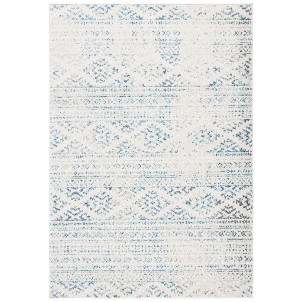 Ivory and Turquoise Geometric Hand-knotted Synthetic Area Rug