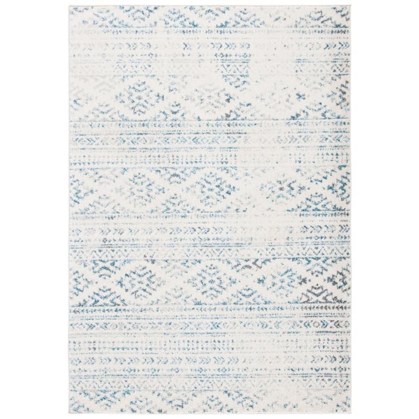 SAFAVIEH Tulum Ivory/Turquoise 5 ft. x 8 ft. Striped Tribal Geometric Area Rug