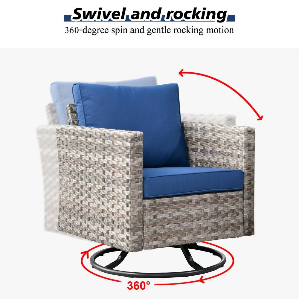 Gray 8-Piece Wicker Outdoor Sofa Set with Navy Cushions