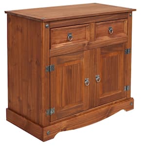 Wood 36 in. Solid Pine Sideboard with 2 Drawers and 2 Doors-Chocolate