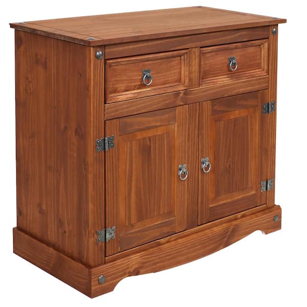 Sunnydaze Wood 36 in. Solid Pine Sideboard with 2 Drawers and 2 Doors-Chocolate