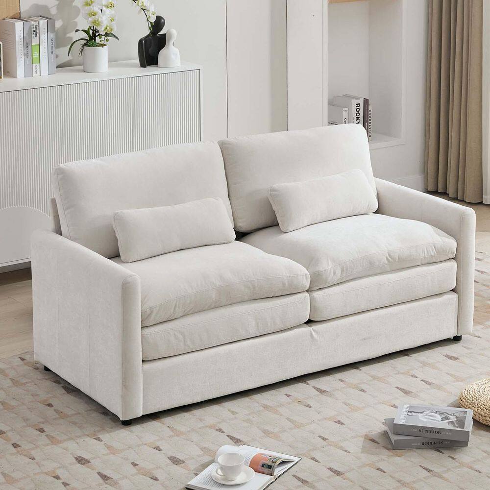 68 in. Beige Chenille 2-Seater Loveseat Sofa Plush Cushion Cozy Upholstered