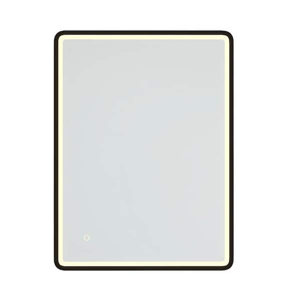 Unbranded Modern 32 in. W x 24 in. H Rectangular Aluminium Framed Anti-Fog LED Light Wall-Mount Bathroom Vanity Mirror in Black