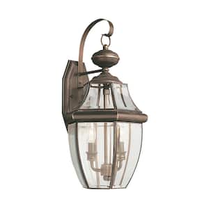 Lancaster 2-Light Antique Bronze Outdoor 20.5 in. Wall Lantern Sconce with Dimmable Candelabra LED Bulb