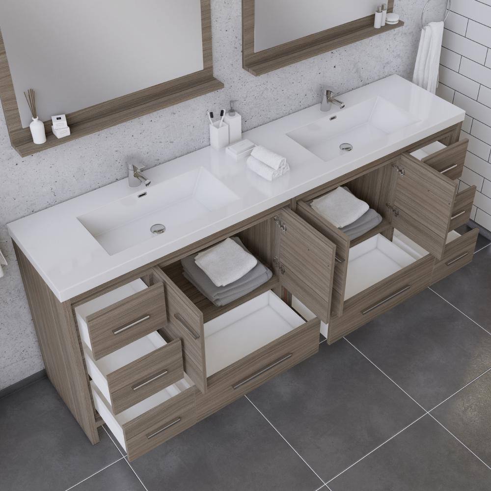 Alya 84" Gray Wood Double Bathroom Vanity with Acrylic Sink