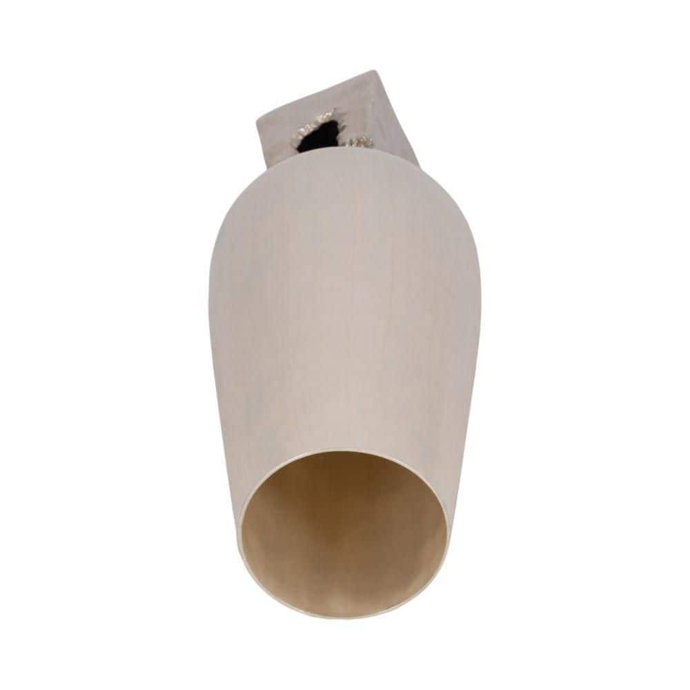 Pearl White Glass Vase with Metal Base, 19" Tall