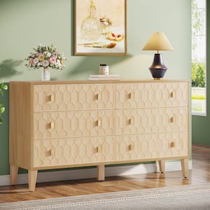 Helotes Oak 6-Drawers 55 in. W Chest of Drawers, Modern Accent Dresser with 6 Drawers and Solid Wooden Legs