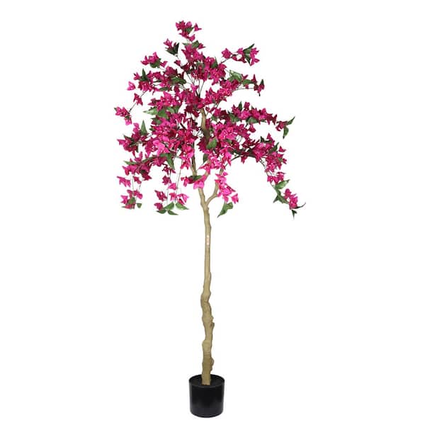 Falcon Indoor 6 ft. Artificial Bougainvillea Tree with Black Plastic Pot, Realistic Flowering Fake Plant