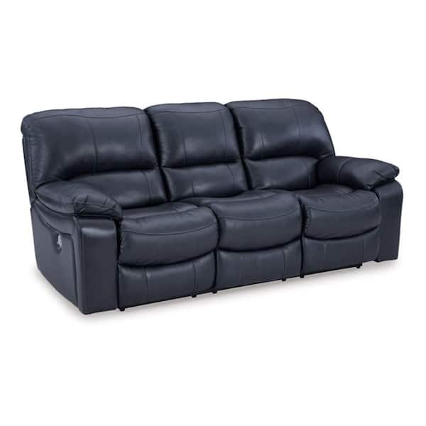Leesa 41 in. Straight Arm Faux Leather Rectangle Sofa in Ocean Blue