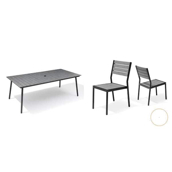 82.7 in. Gray Dining Table with Wood-Like Top and Gray Stackable Dining Chairs (Set of 6)