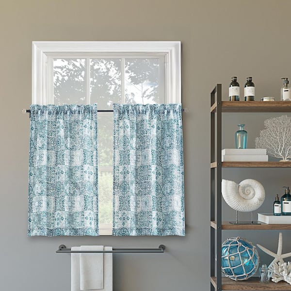 Sun Zero Genoa Mosaic Blue Sheer 27 in. W x 36 in. L Rod Pocket